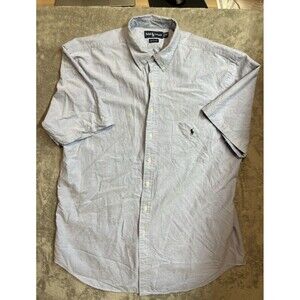 Ralph Lauren Shirt Adult XLT Blue Button Up Shirt Short Sleeve Casual Mens Vtg